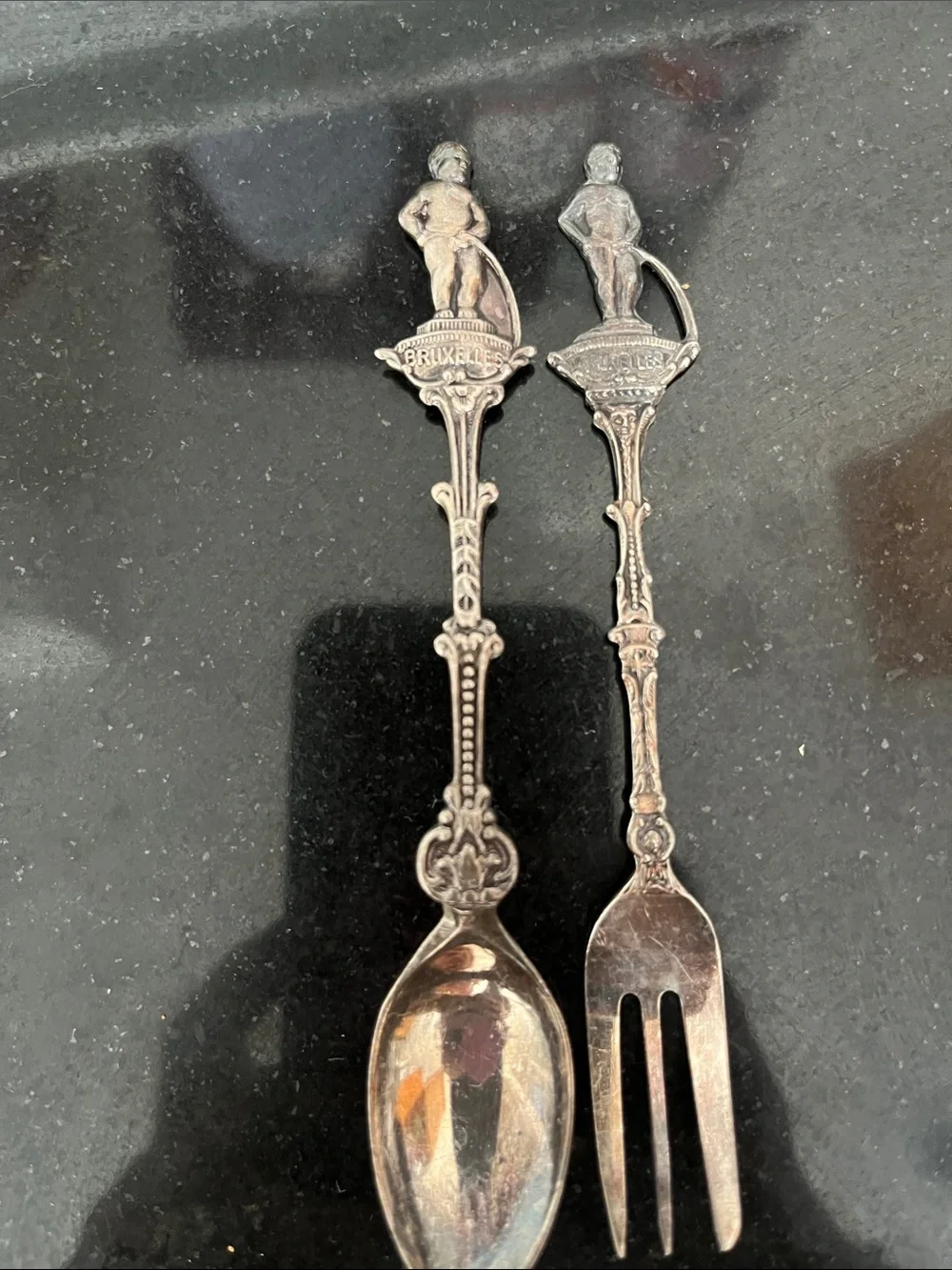 Antique Bruxelles Mannekan Pis Spoon and fork Silverplate - Belgian